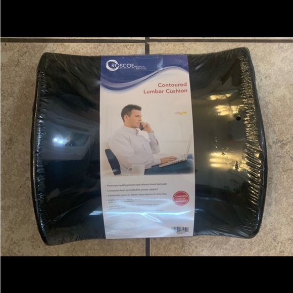 New! ROSCOE BLACK CONTOURED LUMBAR CUSHION WITH STRAPS - Picture 4 of 5